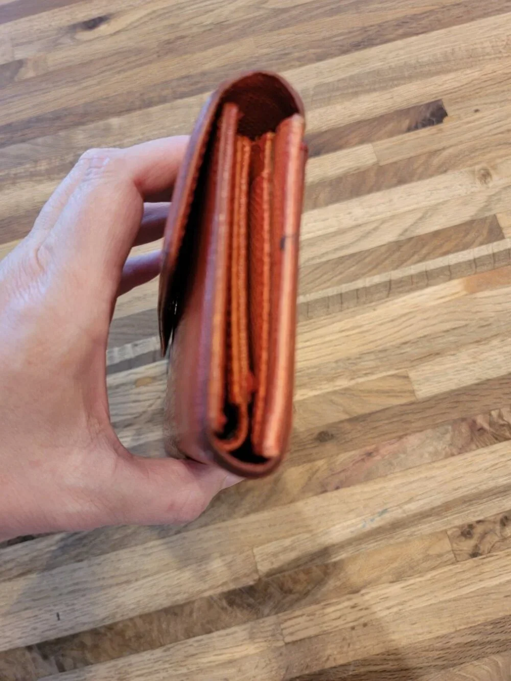 Vintage Kate Spade Burnt Orange Snake Embossed Long Leather Tri Fold Wallet